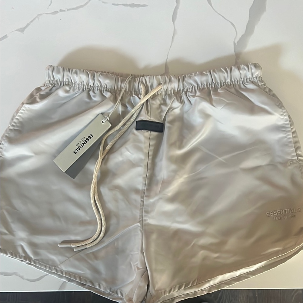 Essentials Cream Athletic Shorts with Elastic Waistband